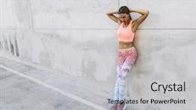  Presentation with sports shoes - Audience pleasing slide deck consisting of fitness model in fashion sportswear backdrop and a light gray colored foreground