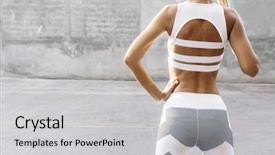  Presentation with fitness clothing - Presentation theme with fitness model in sportswear posing background and a light gray colored foreground
