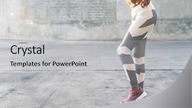  Presentation with sports shoes - PPT theme consisting of fitness model in sportswear posing background and a light gray colored foreground