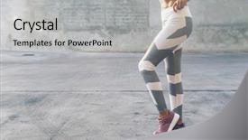  Presentation with fitness clothing - Colorful PPT theme enhanced with fitness model in sportswear posing backdrop and a light gray colored foreground
