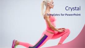  Presentation with fitness cartoon - PPT theme with fitness model stretches the muscle background and a sky blue colored foreground