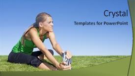  Presentation with doctor helps to get out of bed an elderly woman - Presentation having fitness muscle - beautiful woman stretching background and a light blue colored foreground