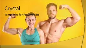  Presentation with catholic couple silhouette of young - Colorful PPT theme enhanced with fitness muscle - sporty young couple on color backdrop and a gold colored foreground