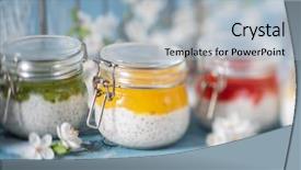  Presentation with organic dry chia seeds - Theme enhanced with fitness orange blue - fit dessert with chia seeds background and a light blue colored foreground