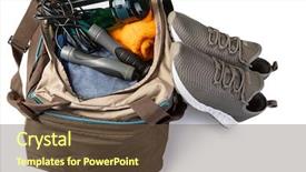  Presentation with sports - Colorful presentation design enhanced with fitness orange blue - sports bag with sports equipment backdrop and a tawny brown colored foreground