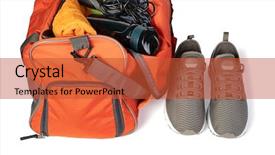  Presentation with variety of sports equipment - Slide set enhanced with fitness orange blue - sports bag with sports equipment background and a red colored foreground