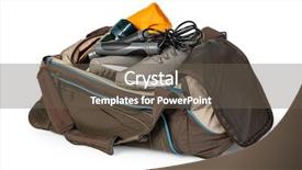  Presentation with variety of sports equipment - Beautiful slide set featuring fitness orange blue - sports bag with sports equipment backdrop and a gray colored foreground