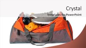  Presentation with blue orange white - PPT theme featuring fitness orange blue - sports bag with sports equipment background and a white colored foreground