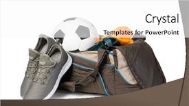 Presentation with assorted sports equipment including - PPT theme with fitness orange blue - sports bag with sports equipment background and a white colored foreground