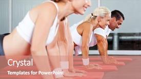  Presentation with group of people - Presentation theme enhanced with fitness people doing push ups background and a coral colored foreground
