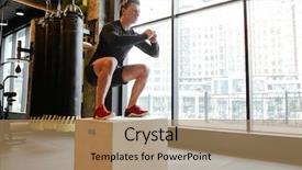  Presentation with professional tennis player athlete man - Colorful presentation design enhanced with healthclub - side view of athletic man backdrop and a coral colored foreground