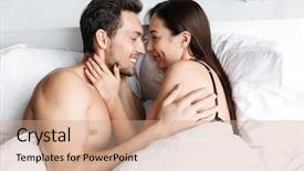  Presentation with bed - Audience pleasing PPT layouts consisting of fitness relation - beautiful young couple laying backdrop and a coral colored foreground