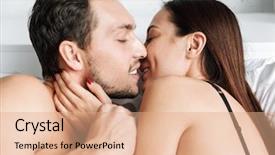  Presentation with bed - Amazing slide deck having fitness relation - beautiful young couple laying backdrop and a coral colored foreground