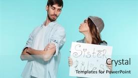 Presentation with sister - Colorful PPT theme enhanced with fitness relation - young funny sister with nameplate backdrop and a light blue colored foreground