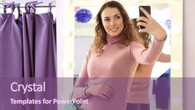  Presentation with selfie - Theme enhanced with fitness room - beautiful young woman taking selfie background and a violet colored foreground