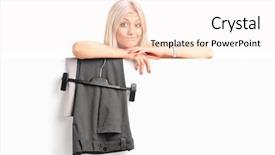  Presentation with sales forecast people behind success - Audience pleasing PPT theme consisting of fitness room - blond woman dressing up behind backdrop and a sky blue colored foreground