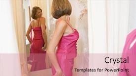  Presentation with woman colored parachute - Presentation theme having fitness room - woman trying on dresses background and a coral colored foreground