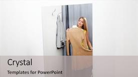  Presentation with dress ethics - Beautiful PPT theme featuring fitness room - woman with dress backdrop and a light gray colored foreground