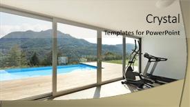  Presentation with physical fitness test - Audience pleasing presentation theme consisting of fitness room with pool view backdrop and a soft green colored foreground