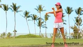  Presentation with active lifestyle - Beautiful presentation featuring fitness-run-woman-doing-stretch backdrop and a yellow colored foreground