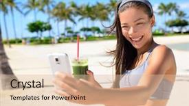  Presentation with self care for health care professionals - Theme featuring fitness selfie woman drinking green background and a lemonade colored foreground