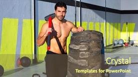  Presentation with physical fitness education - Audience pleasing PPT theme consisting of fitness sledge hammer man workout backdrop and a  colored foreground