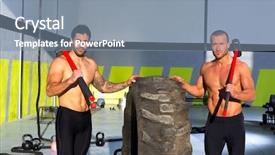  Presentation with workout - Beautiful PPT theme featuring fitness sledge hammer men workout backdrop and a  colored foreground