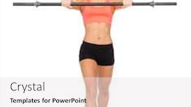  Presentation with stepping - Beautiful presentation design featuring fitness sport and dieting concept - smiling sporty woman with barbell stepping forward backdrop and a sky blue colored foreground