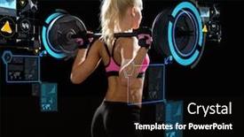  Presentation with barbell - Presentation theme enhanced with fitness sport and dieting concept - sporty woman exercising with barbell from back background and a wine colored foreground