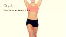  Presentation with stepping - PPT theme featuring fitness sport and dieting concept - smiling sporty woman with barbell stepping forward background and a cream colored foreground