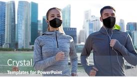  Presentation with face masks - Slide deck enhanced with fitness-sport-and-health-concept background and a ocean colored foreground