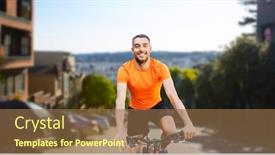  Presentation with san francisco - Cool new presentation design with fitness sport and healthy lifestyle concept - happy young man riding bicycle over san francisco city background backdrop and a tawny brown colored foreground