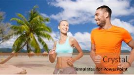  Presentation with polynesia - Slide set with fitness sport and healthy lifestyle concept - smiling couple running over tropical beach background in french polynesia background and a coral colored foreground