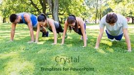  Presentation with summer camp - Beautiful theme featuring fitness sport and healthy lifestyle concept - group of people doing push-ups or plank exercise at summer park or boot camp backdrop and a seafoam green colored foreground