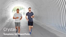  Presentation with healthy lifestyle - Cool new PPT theme with fitness sport and healthy lifestyle concept - young men or male friends running outdoors backdrop and a gray colored foreground