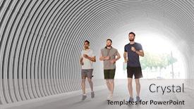  Presentation with lifestyle - Cool new PPT theme with fitness sport and healthy lifestyle concept - young men or male friends running outdoors backdrop and a light gray colored foreground