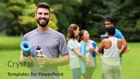  Presentation with young healthy people - Slide deck with fitness-sport-and-healthy-lifestyle background and a yellow colored foreground