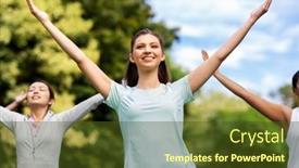  Presentation with group fitness - Slide set consisting of fitness-sport-and-healthy-lifestyle background and a tawny brown colored foreground