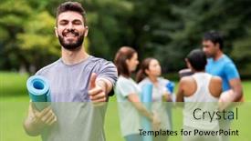  Presentation with young healthy people - PPT theme having fitness-sport-and-healthy-lifestyle background and a mint green colored foreground