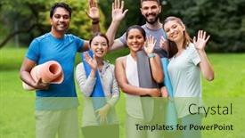  Presentation with group fitness - Slides having fitness-sport-and-healthy-lifestyle background and a yellow colored foreground