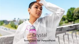  Presentation with bottle water - Cool new slide deck with fitness-sport-and-healthy-lifestyle backdrop and a light gray colored foreground