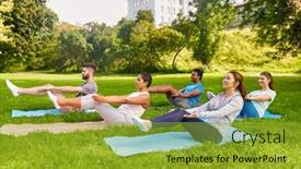  Presentation with group fitness - Slides consisting of fitness-sport-and-healthy-lifestyle background and a gold colored foreground