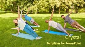  Presentation with group fitness - Colorful presentation design enhanced with fitness-sport-and-healthy-lifestyle backdrop and a tawny brown colored foreground
