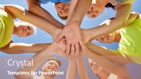  Presentation with group fitness - Cool new slides with fitness-sport-and-healthy-lifestyle backdrop and a coral colored foreground