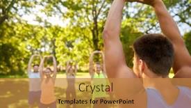  Presentation with group fitness - Colorful PPT theme enhanced with fitness-sport-and-healthy-lifestyle backdrop and a gold colored foreground