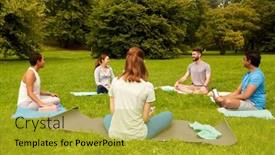  Presentation with people talking - Colorful slide deck enhanced with fitness-sport-and-healthy-lifestyle backdrop and a gold colored foreground