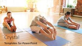  Presentation with group fitness - Presentation theme with fitness-sport-and-healthy-lifestyle background and a coral colored foreground