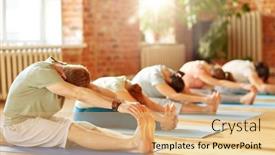  Presentation with group fitness - Beautiful presentation theme featuring fitness-sport-and-healthy-lifestyle backdrop and a coral colored foreground