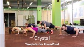  Presentation with healthy lifestyle - Theme featuring fitness sport and healthy lifestyle concept - group of people doing push-ups in gym background and a tawny brown colored foreground