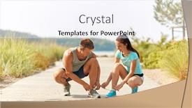  Presentation with sneakers - PPT theme having fitness sport and lifestyle concept - couple of joggers tying sneakers shoelaces outdoors background and a sky blue colored foreground